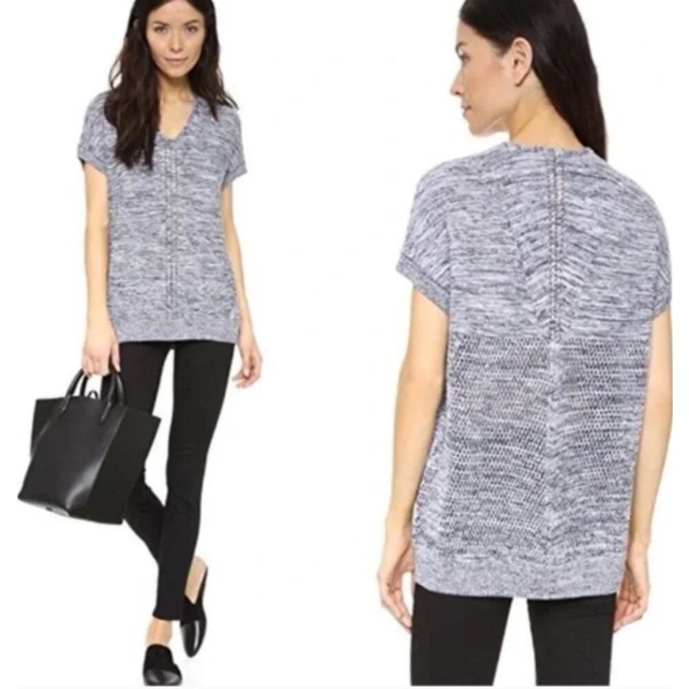 Vince Marled Knit Short-Sleeve Tunic Sweater Gray Small